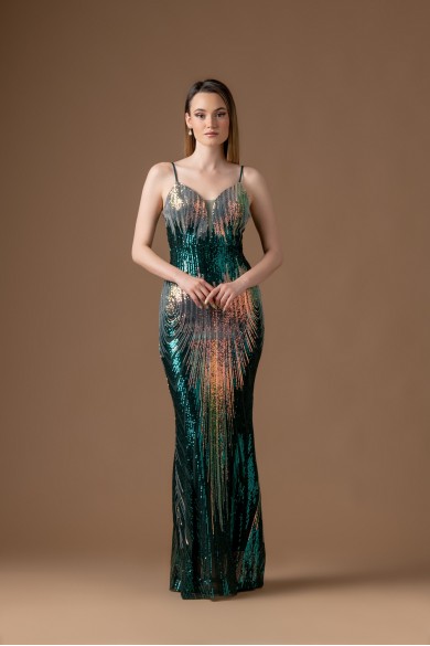 Μακρύ πράσινο φόρεμα με παγέτες Μακρύ πράσινο φόρεμα με παγέτες