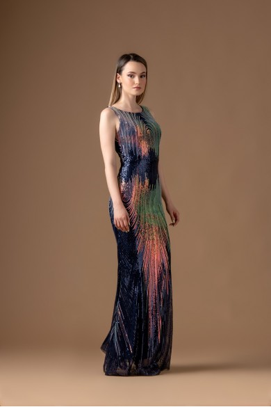 Μακρύ μπλε εφαρμοστό φόρεμα με παγέτες και φαρδιές τιράντες Μακρύ μπλε εφαρμοστό φόρεμα με παγέτες και φαρδιές τιράντες