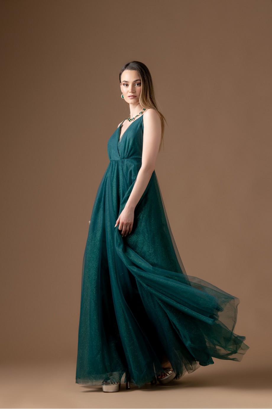 Μακρύ τούλινο πράσινο φόρεμα 