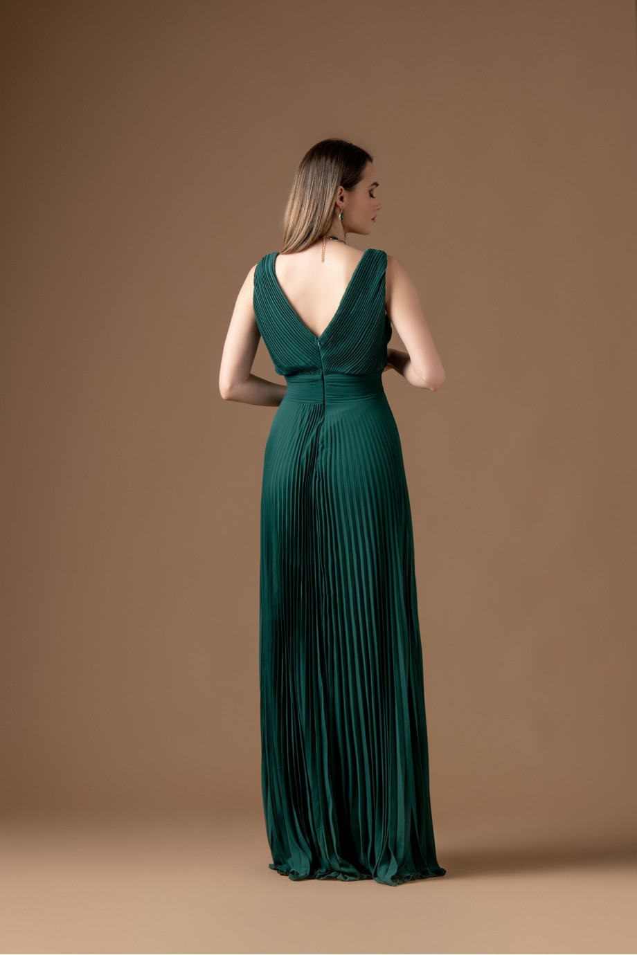 Μακρυ πλισέ πράσινο φόρεμα
