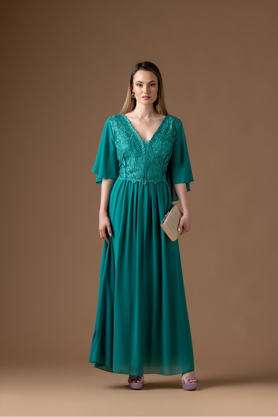 Μακρύ πράσινο φόρεμα με μπολερό