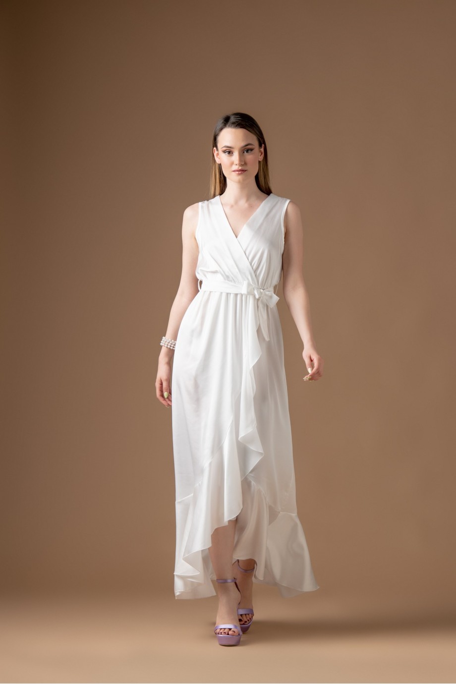 Μίντι λευκό σατέν φόρεμα 