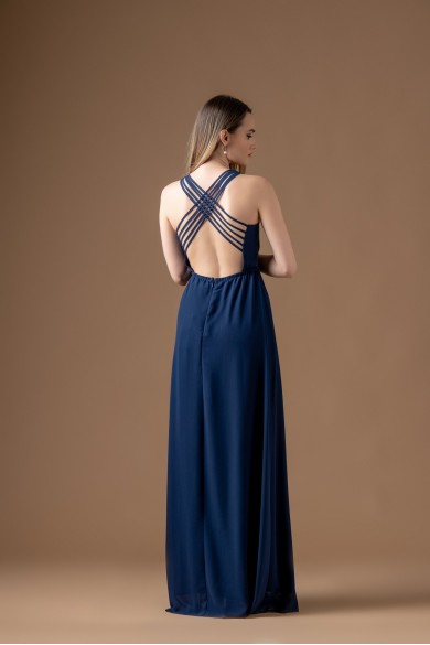 Μακρύ σκούρο μπλε φόρεμα με ζώνη ασημί Μακρύ σκούρο μπλε φόρεμα με ζώνη ασημί