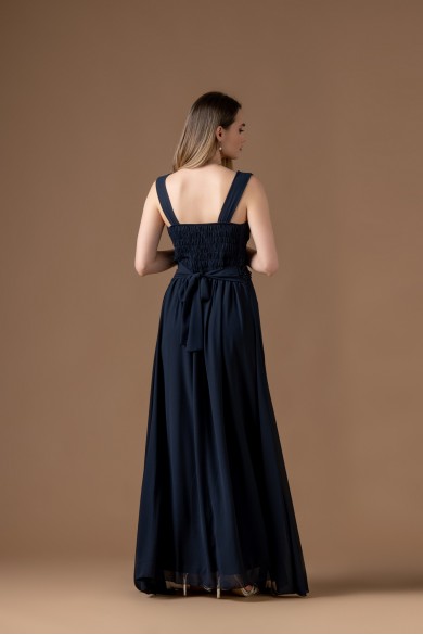  Μακρύ μπλε σκούρο φόρεμα κρουαζέ