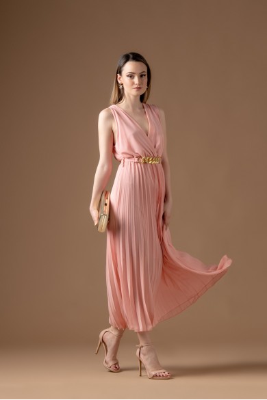 Μίντι πλισέ σομόν φόρεμα Μίντι πλισέ σομόν φόρεμα