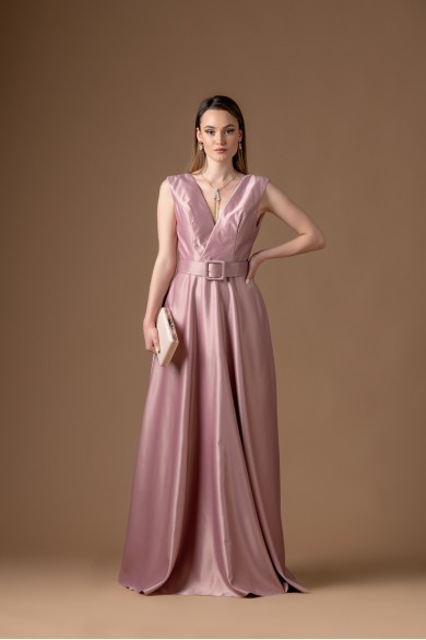 Μακρύ nude σατεν φόρεμα κρουαζέ