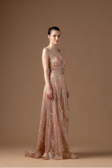 Μακρύ ροζ / χρυσό φόρεμα Μακρύ ροζ / χρυσό φόρεμα