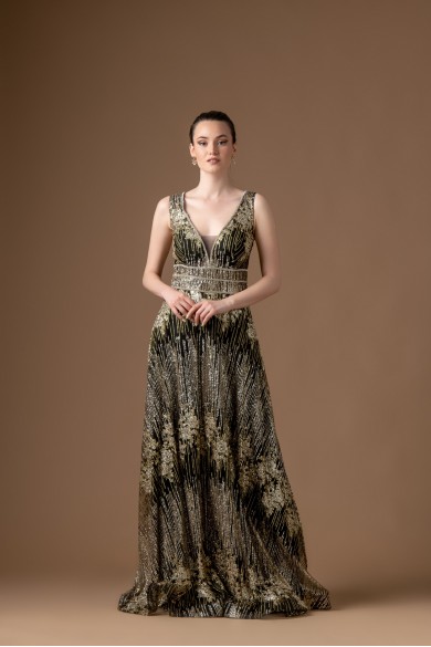 Μακρύ μαυρο χρυσο  φόρεμα