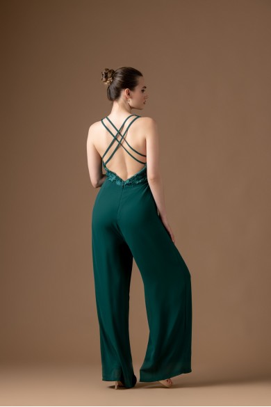 Ολόσωμη κυπαρισσί φόρμα με δαντελένιο μπούστο και φαρδύ παντελόνι Ολόσωμη κυπαρισσί φόρμα με δαντελένιο μπούστο και φαρδύ παντελόνι