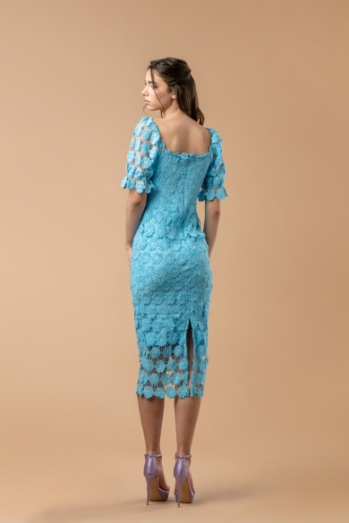 Μίντι εφαρμοστό σιελ φόρεμα από βαμβακερή δαντέλα Μίντι εφαρμοστό σιελ φόρεμα από βαμβακερή δαντέλα