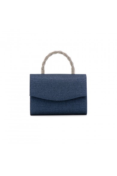 Βραδινό μπλε σκούρο τσαντάκι με μεταλλική χειρολαβή με στρας