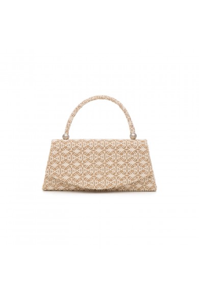 Βραδινό μπεζ - χρυσό τσαντάκι με κεντητά σχέδια