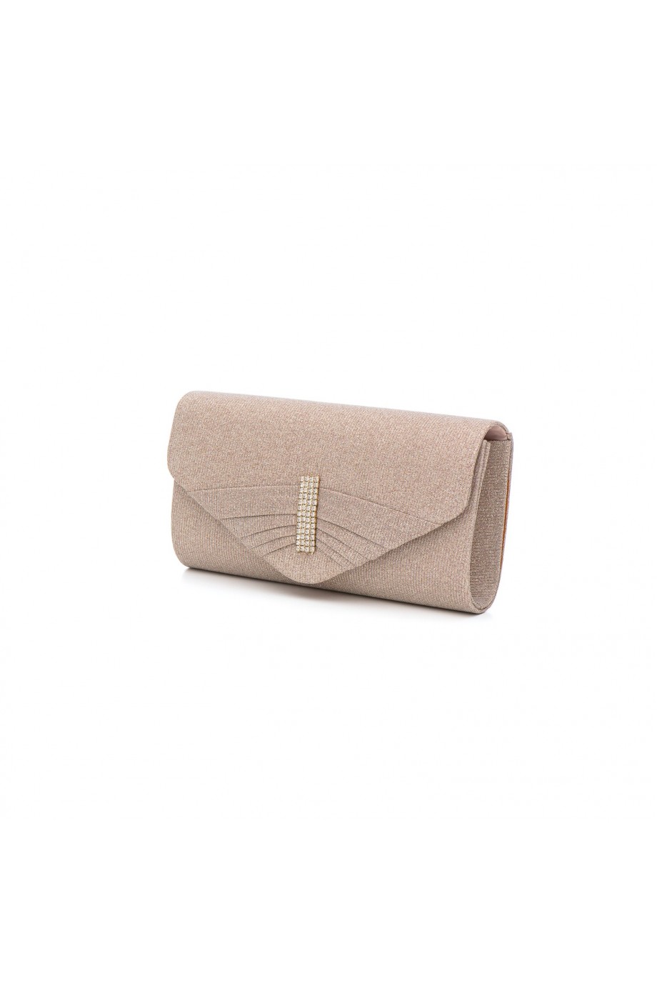 Βραδινό μπεζ clutch τσαντάκι με χρυσό διακοσμητικό