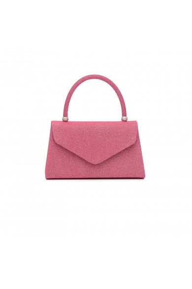 Βραδινό ροζ τσαντάκι με ασημί μεταλλικά στοιχεία