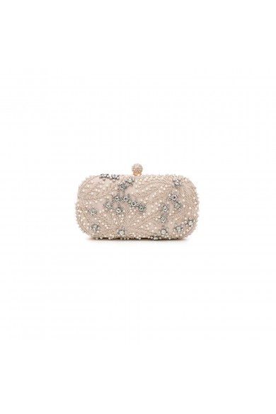 Βραδινό μπεζ τσαντάκι με ιδιαίτερο σχέδιο από χάντρες και ασημί στρας