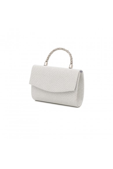 Βραδινό ασημί τσαντάκι και χειρολαβή διακοσμημένη με στρας 