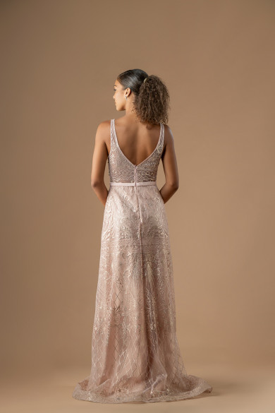 Μακρύ φόρεμα σε Α-γραμμή, δαντέλα με glitter και πέρλες