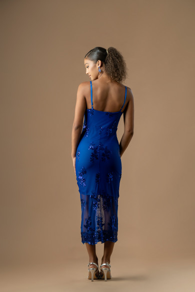 Μίντι μπλε ηλεκτρικ εφαρμοστό φόρεμα με μοτίφ παγέτας 