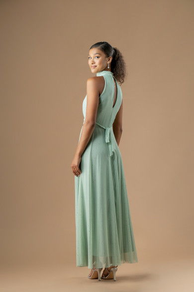 Ρομαντικό βεραμάν φόρεμα από τούλι με glitter και ψηλό λαιμό