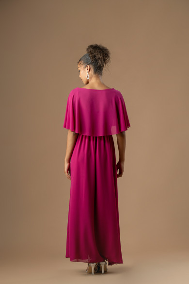 Μακρύ φόρεμα σε απόχρωση magenta με ενσωματωμένο μπολερό και κεντημένη δαντέλα