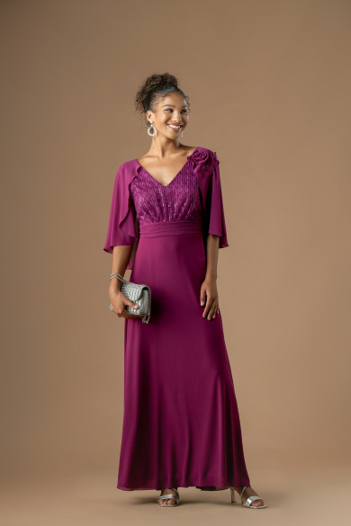 Μακρύ φόρεμα magenta με παγιέτες και ενσωματωμένο μπολερό