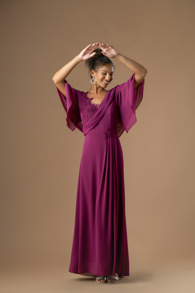 Μακρύ φόρεμα magenta με παγιέτες και ενσωματωμένο μπολερό