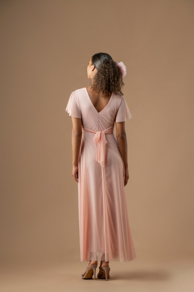 Αέρινο ροζ τούλινο φόρεμα με μανίκι κλος και δέσιμο στη μέση Αέρινο ροζ τούλινο φόρεμα με μανίκι κλος και δέσιμο στη μέση