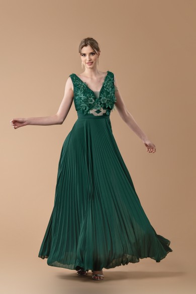 Μακρυ πλισέ πράσινο φόρεμα