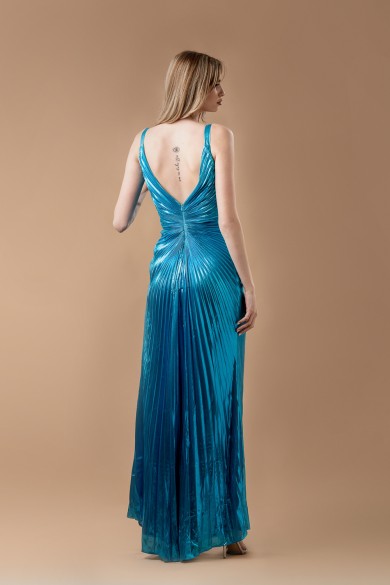 Μακρύ τιρκουάζ πλισέ φόρεμα Μακρύ τιρκουάζ πλισέ φόρεμα