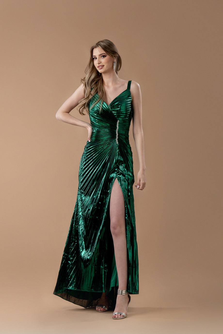 Μακρύ πράσινο πλισέ  φόρεμα