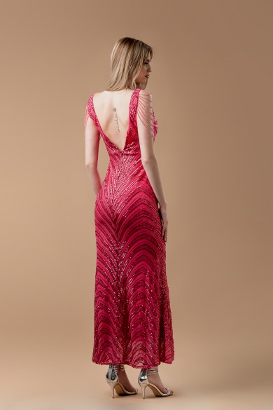 Μακρύ γοργονέ φούξια φόρεμα Μακρύ γοργονέ φούξια φόρεμα