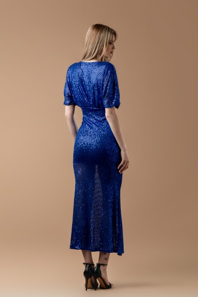 Μακρύ μπλε ηλεκρίκ εφαρμοστό φόρεμα από παγέτα με μανίκι Μακρύ μπλε ηλεκρίκ εφαρμοστό φόρεμα από παγέτα με μανίκι