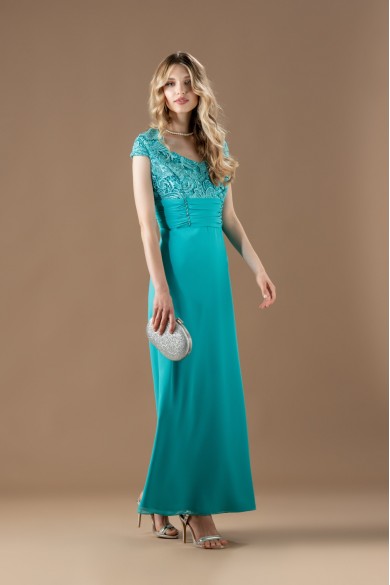 Μακρύ πράσινο φόρεμα με δαντέλα