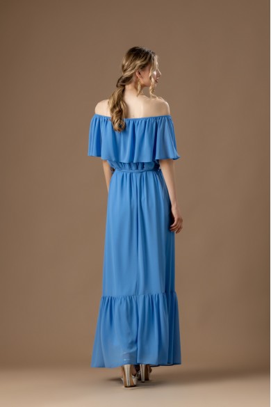 Μακρύ ανοιχτό μπλε φόρεμα με βολάν στο πάνω μέρος