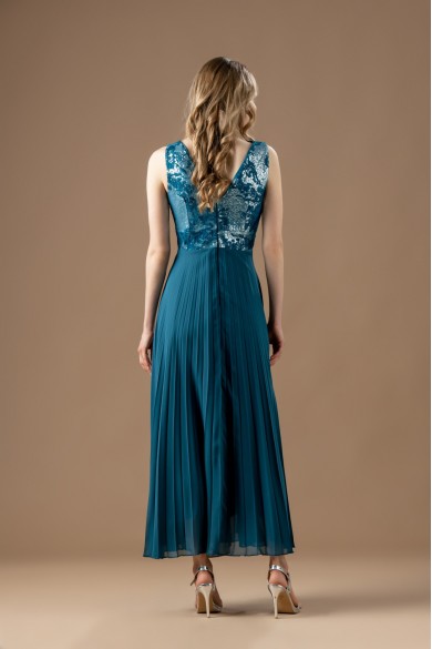 Μακρύ πλισέ πετρόλ φόρεμα 