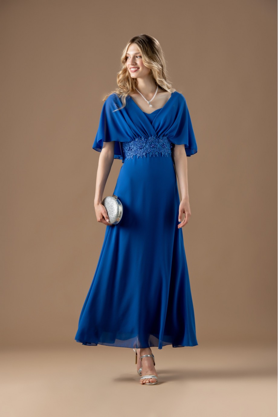 Μακρύ μπλε ηλεκτρικ φόρεμα με μπολερό