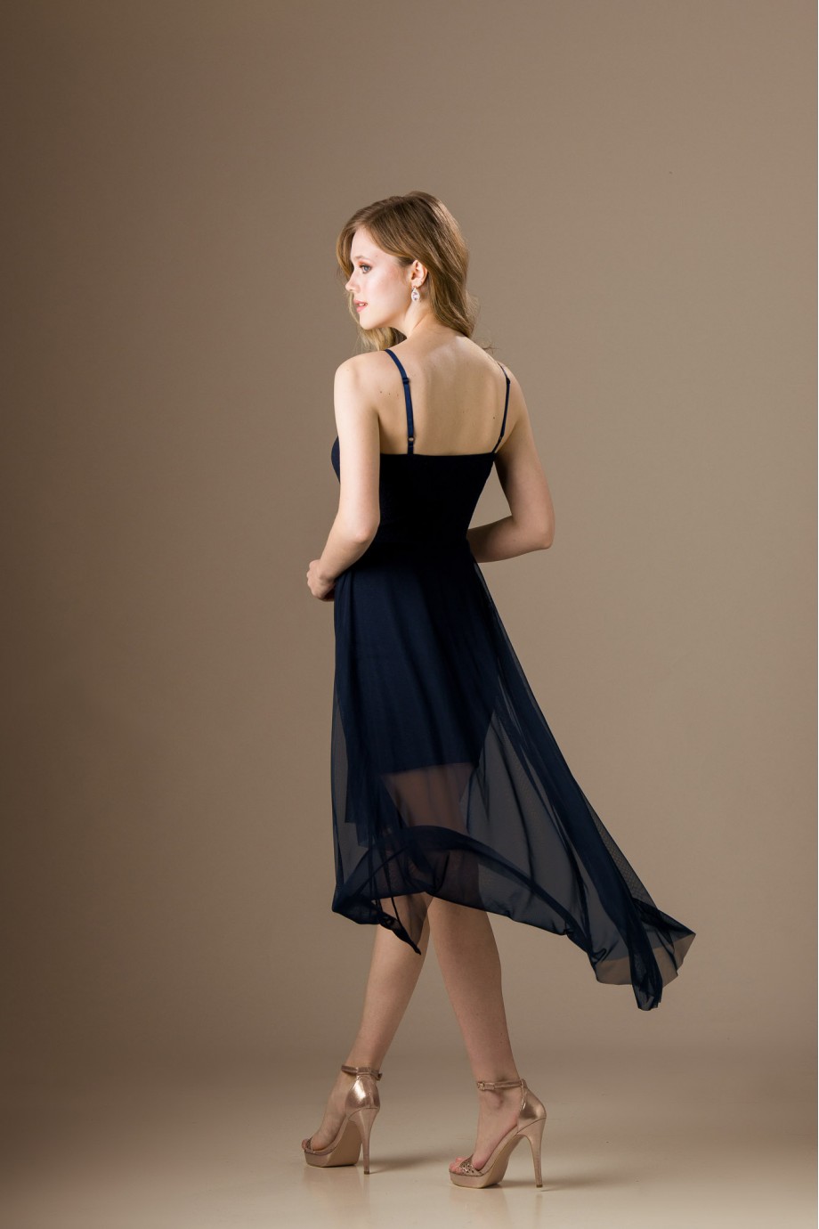 Κοντό ελαστικό σκούρο μπλε φόρεμα