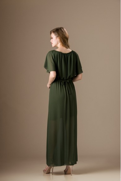 Μακρύ λαδί φόρεμα με ιδιαίτερο μανίκι Μακρύ λαδί φόρεμα με ιδιαίτερο μανίκι