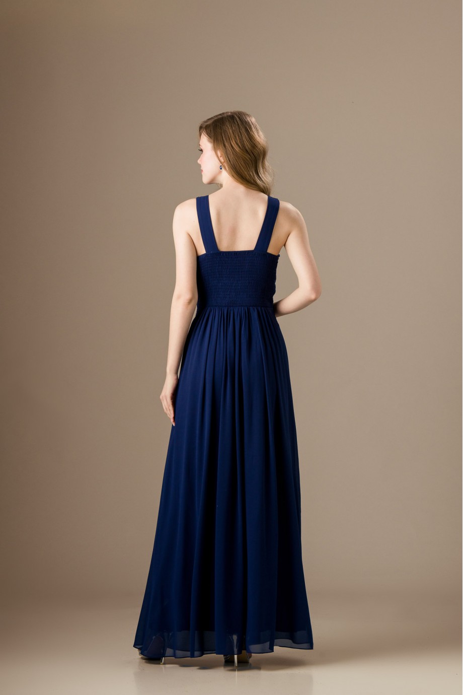 Μακρύ σκούρο μπλε φόρεμα με κέντημα