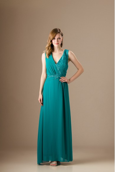 Μακρύ πράσινο φόρεμα με μοτίφ δαντέλας