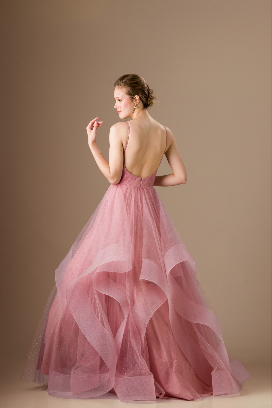 Μακρύ ροζ τούλινο με glitter φόρεμα
