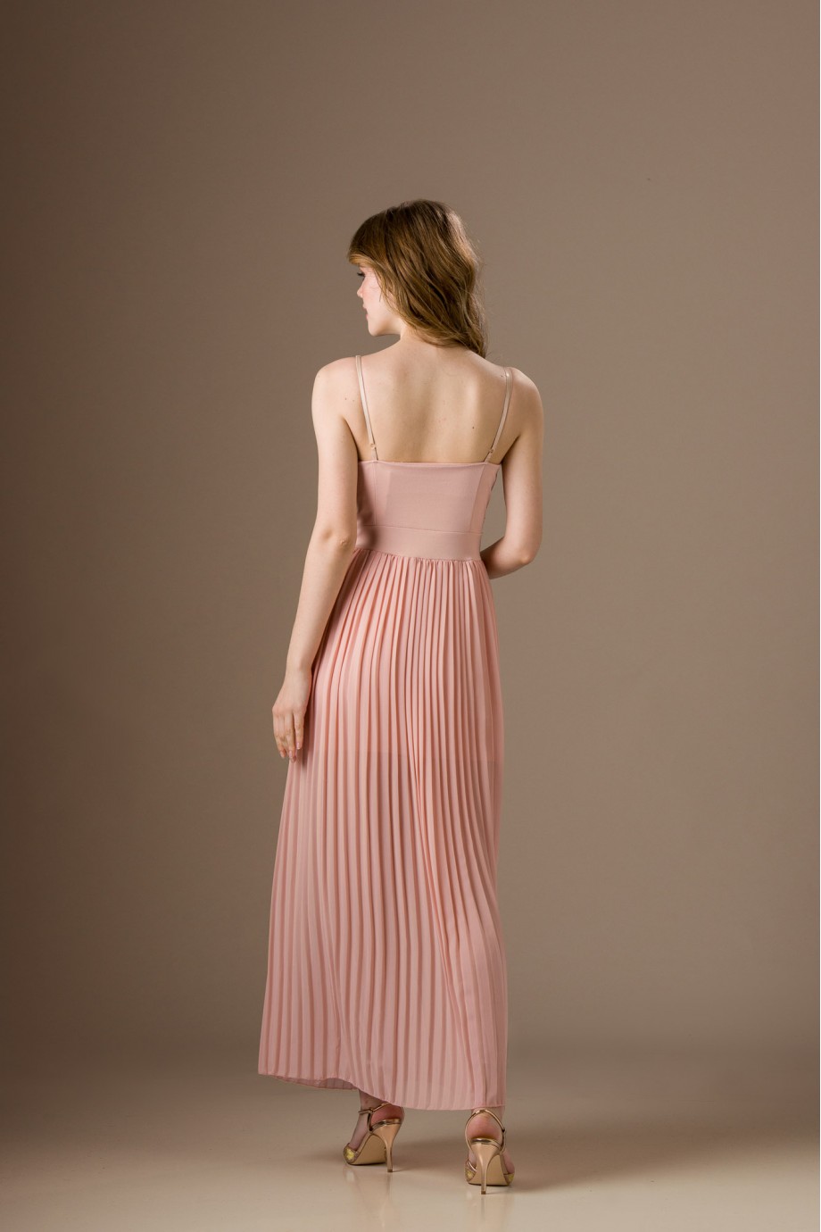 Μακρύ ροζ φόρεμα δαντέλα