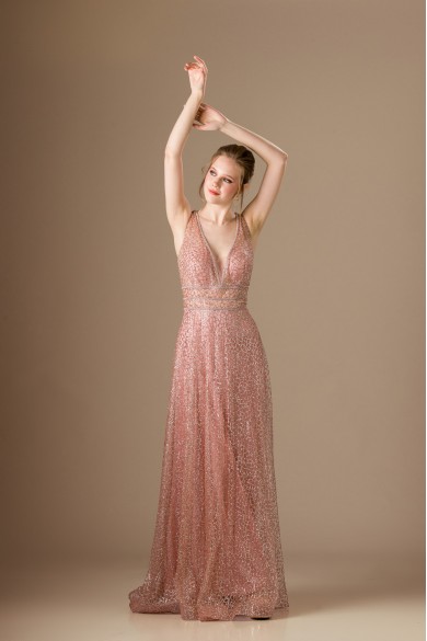 Μακρύ nude φόρεμα με glitter Μακρύ nude φόρεμα με glitter