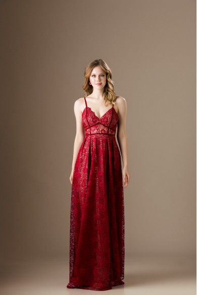 Μπορντό μακρύ φόρεμα απο δαντέλα