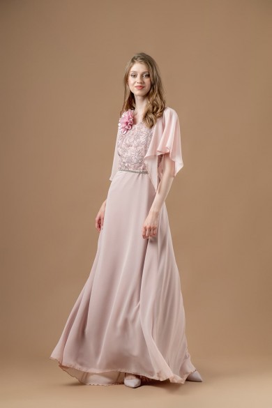 Μακρύ αμάνικο nude φόρεμα με σχέδιο δαντέλας στο μπούστο Μακρύ αμάνικο nude φόρεμα με σχέδιο δαντέλας στο μπούστο